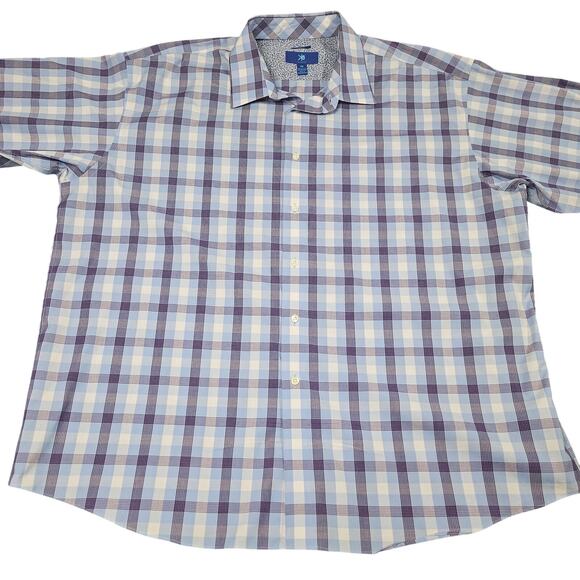 Egara Button Shirt 2XL Plaid Purple Blue Check Non Iron Flip Cuff Dress Business - Picture 1 of 9